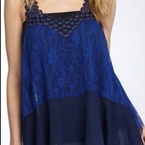 Free People Blue Lace and Gauze Blouse